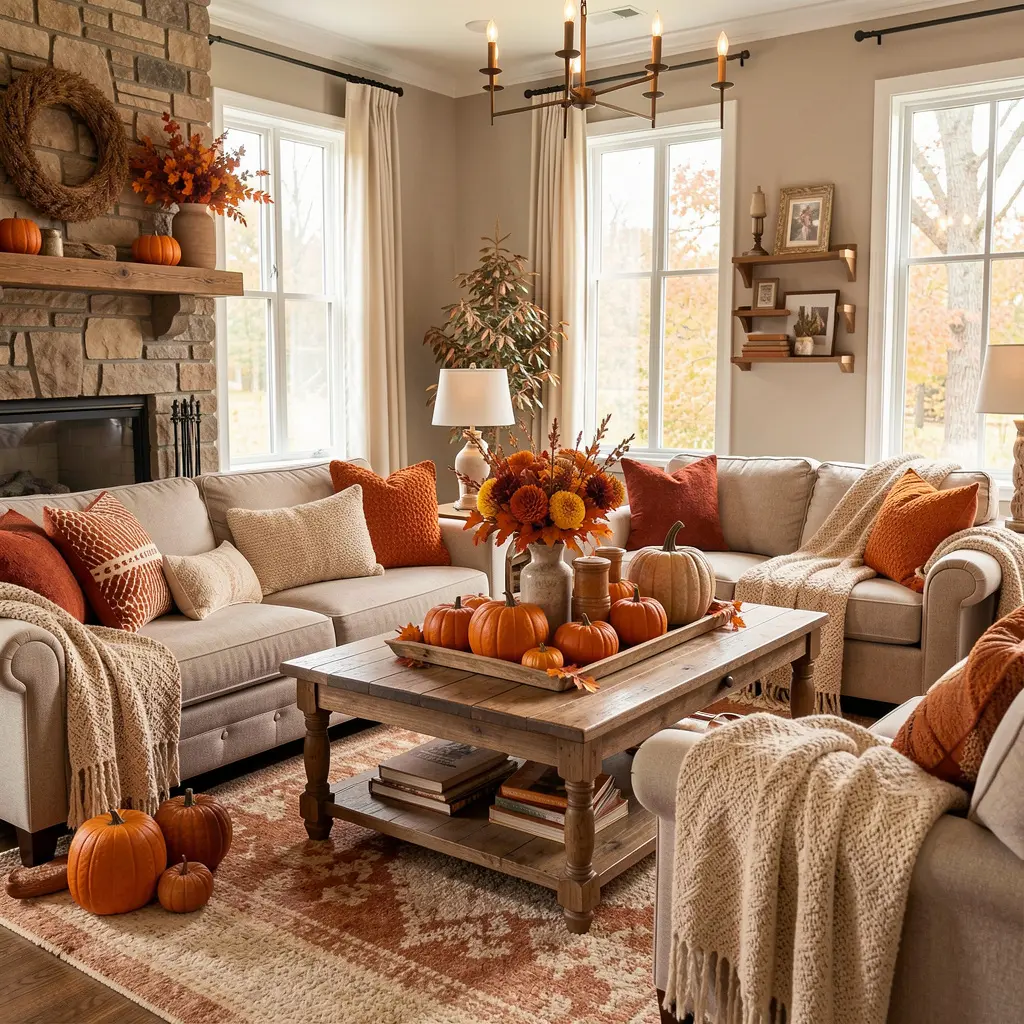 Beautifully styled living room for a seasonal celebration
